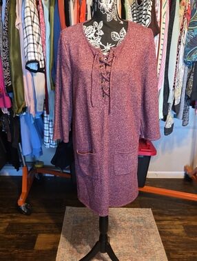 JustFab Mauve Lace-Up Pocket Knit Dress